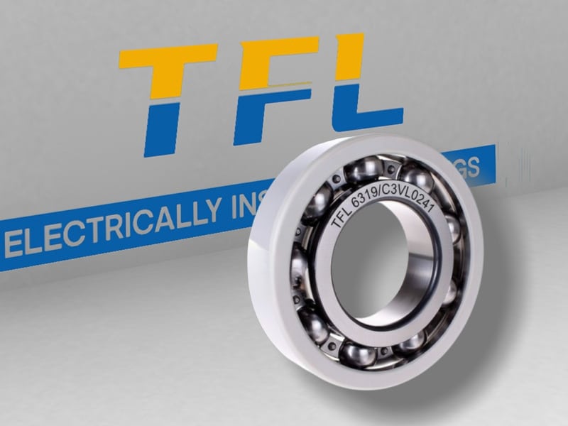 The picture shows an electrical insulated bearing 6319C3-VL0241. Its outer ring has an insulating coating and the cage is made of steel.