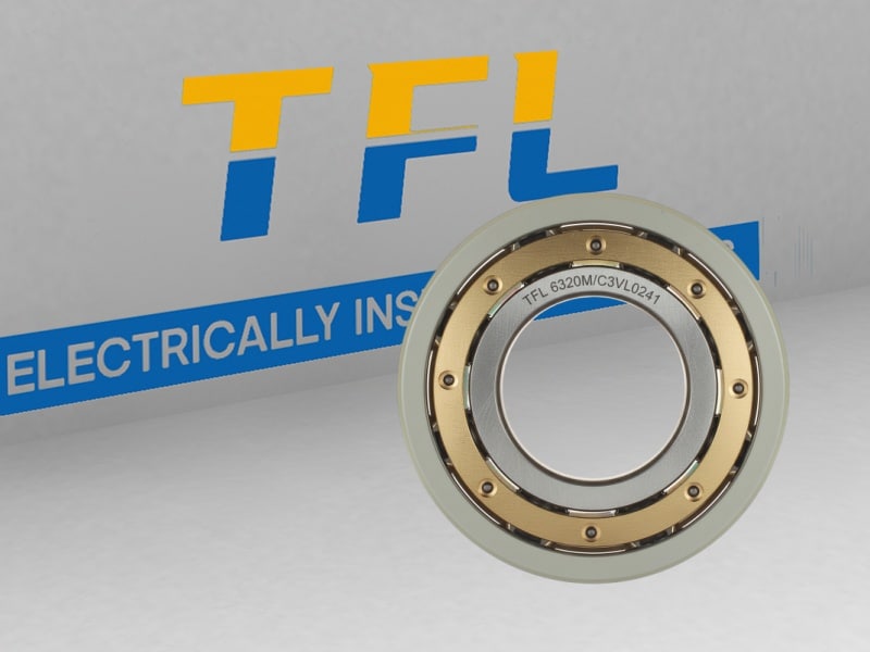 The picture shows an electrical insulated bearing 6320M/C3VL0241. Its outer ring has an insulating coating and the cage is made of brass.