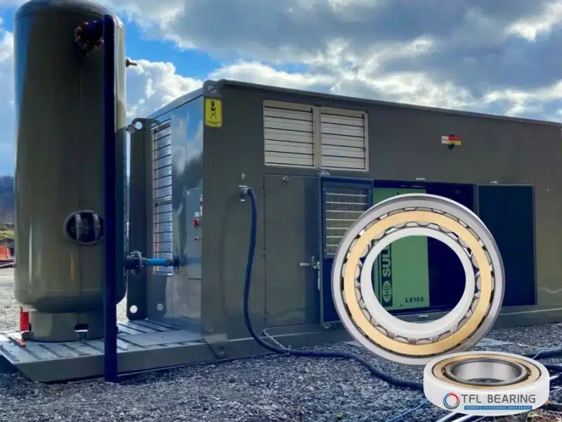 An image featuring industrial pumps, compressors, or refrigeration units, with a focus on electrically insulated cylindrical roller bearings ensuring their continuous and reliable operation.