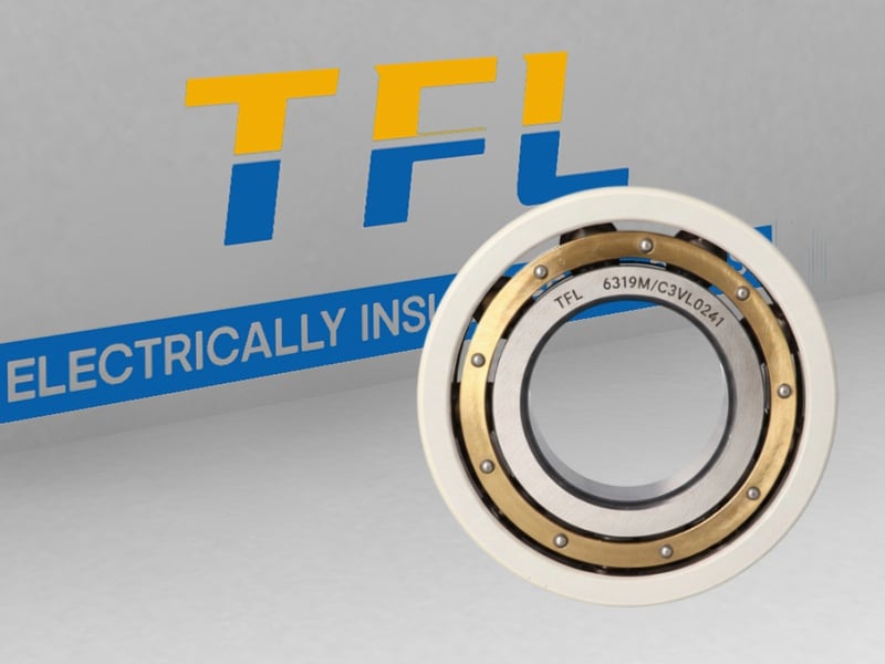 The picture shows an electrical insulated bearing 6319M/C3VL0241. Its outer ring has an insulating coating and the cage is made of brass.