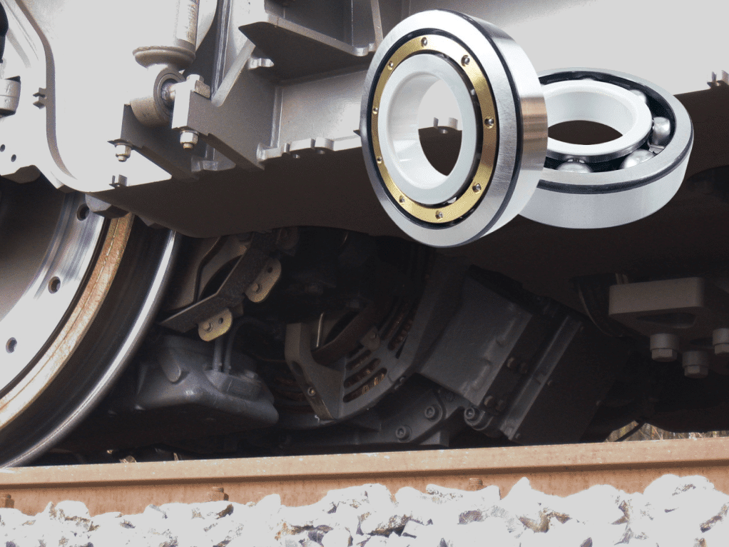 The picture shows two inner ring coating bearings for motor, and the traction motor on the train.