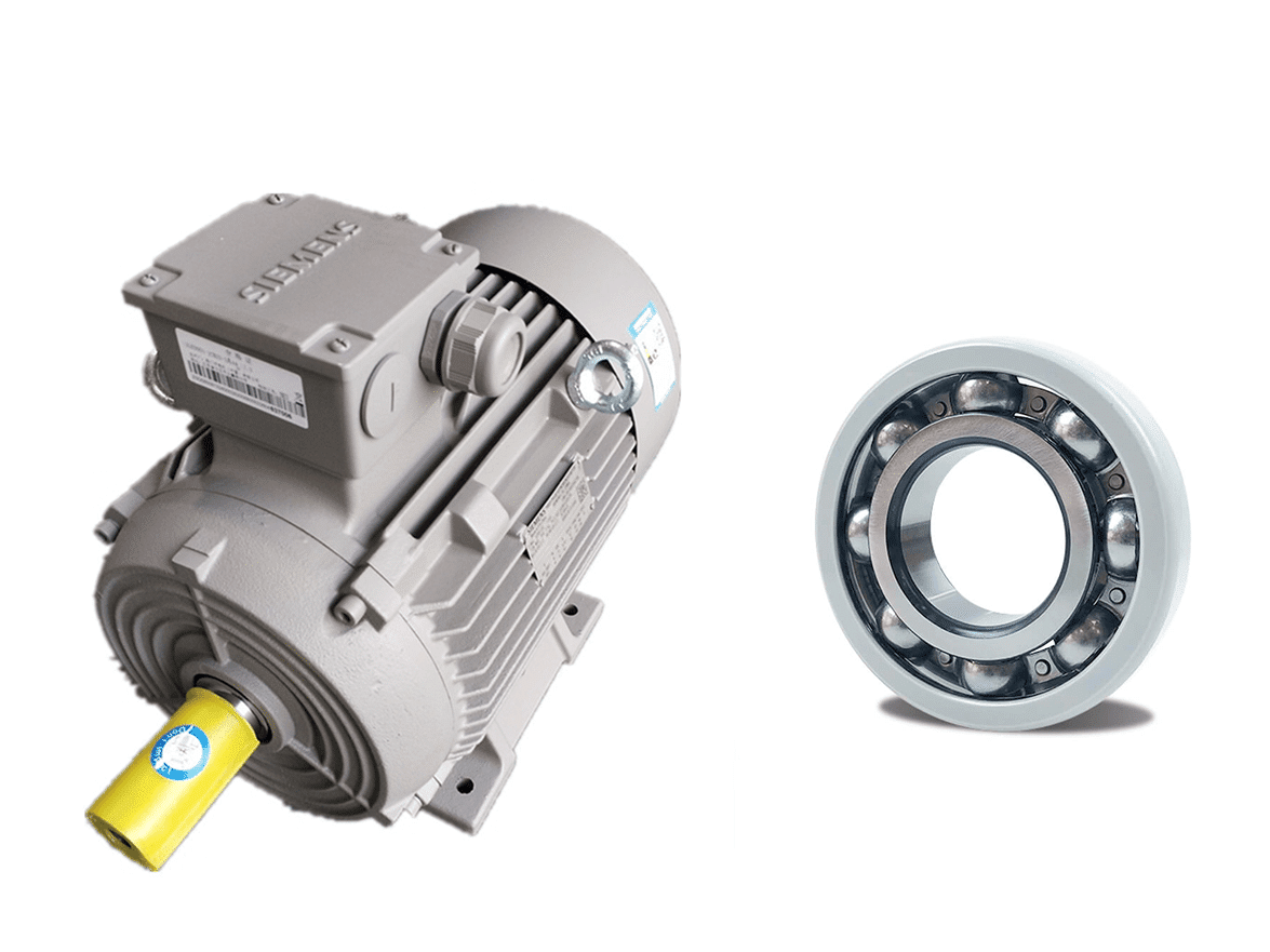 image shows a siemens motor and an insulated ball bearing for motor