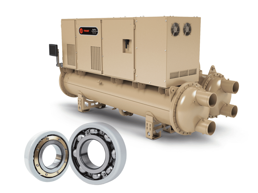 A centrifugal chiller and two insulated bearings for chiller with outer ring coating,