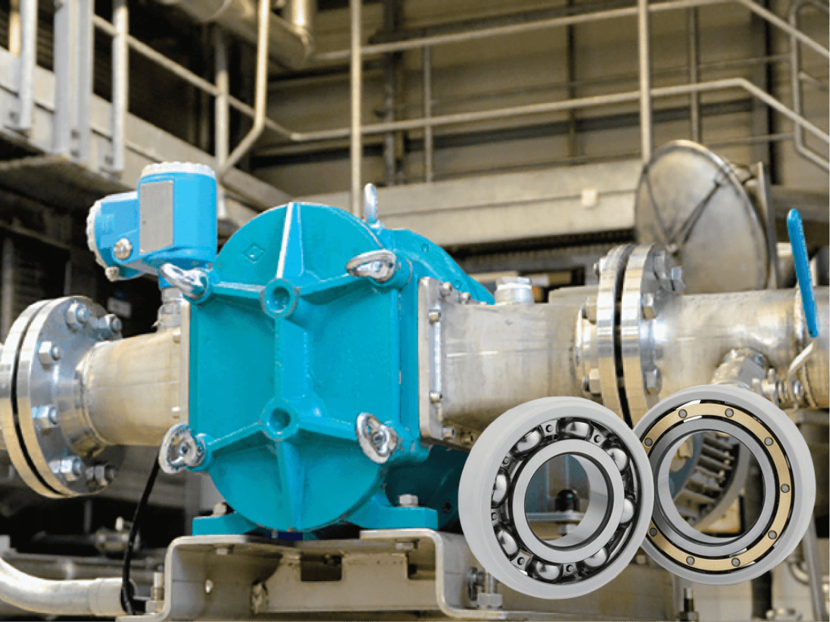 the image shows a part of paper mill pump and 2 insulated bearings for pump