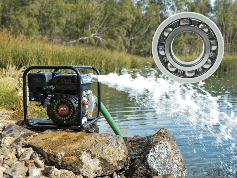 the image shows a water pump and an insulated deep groove ball bearing