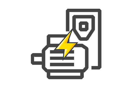 a vfd driven motor icon, and a lightning icon