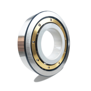 the image shows a 6300 series insulated ball bearing with brass cage
