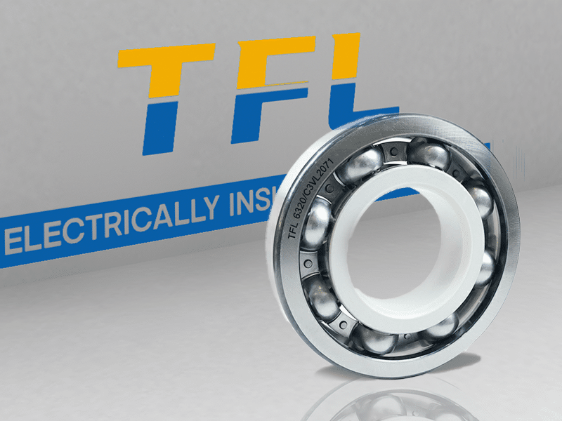 The picture shows an electrical insulated bearing 6320/C3VL2071. Its inner ring has an insulating coating and the cage is made of steel.