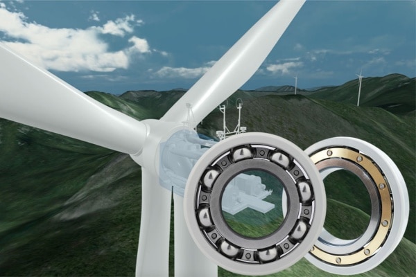 The picture shows the bearings of TFL and the Electrically Insulated Ball Bearings used by Wind Energy.