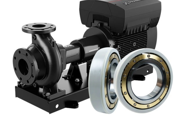 The picture shows the bearings of TFL, which are the electrically insulated ball bearings used in the pump.