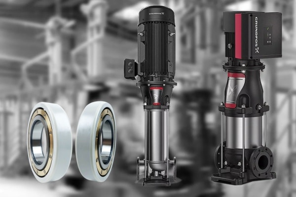 The picture shows the use of Electrically Insulated Bearings in the Grundfos series of water pumps.