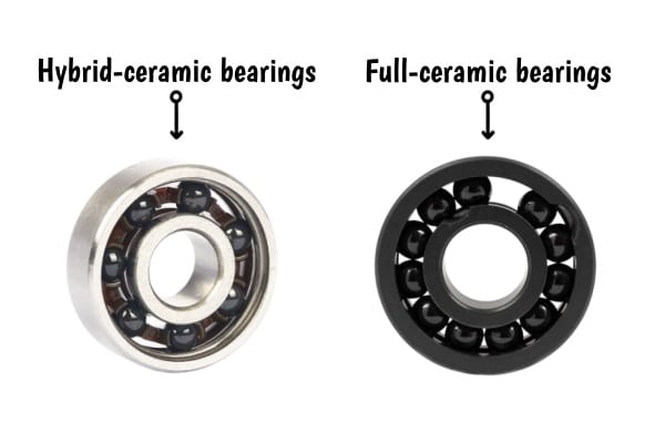 The pictures are side-by-side, showing the comparison between the hybrid ceramic bearing and the full-ceramic bearing.