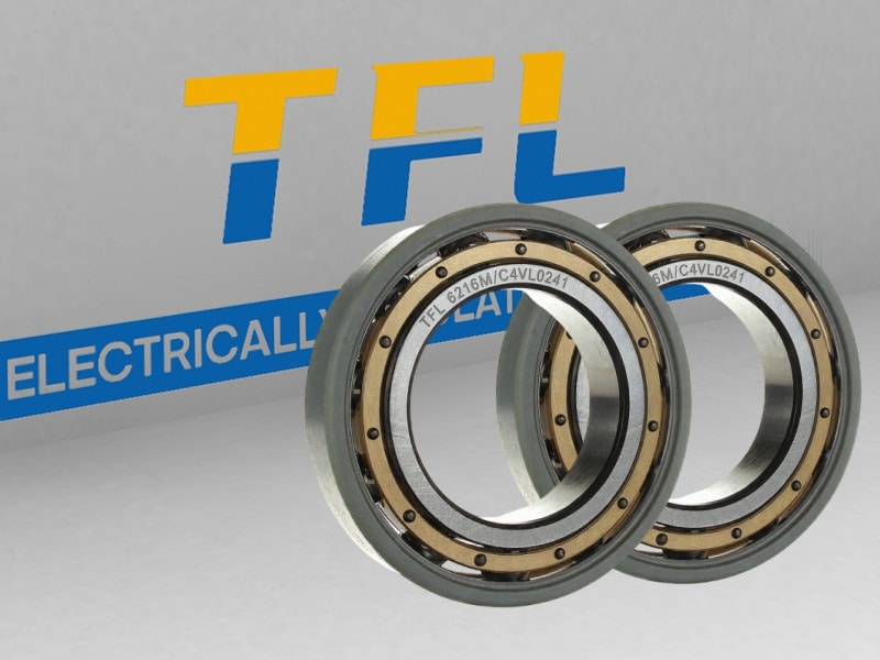 The picture shows an electrical insulated bearing 6216M/C4VL0241. Its outer ring has an insulating coating and the cage is made of brass.