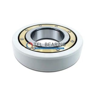 The picture shows an electrical insulated bearing. Its outer ring has an insulating coating and the cage is made of brass.