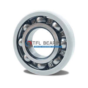 The picture shows an electrical insulated bearing. Its outer ring has an insulating coating and the cage is made of steel.