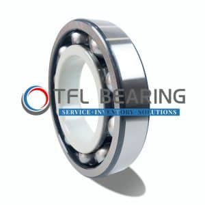 Inner ring coated bearing with stamped steel cage preventing electrical erosion.