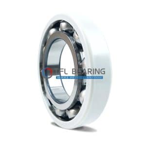 The picture shows an electrical insulated bearing. Its outer ring has an insulating coating and the cage is made of steel.
