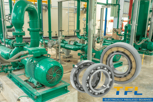 The picture shows the application of TFL's electrical insulated bearings in the water pump motor of a seawater desalination plant.