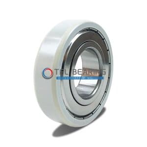 The picture shows an electrical insulated bearing. Its outer ring has an insulating coating and the cage is made of steel.