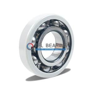 The picture shows an electrical insulated bearing. Its outer ring has an insulating coating and the cage is made of steel.