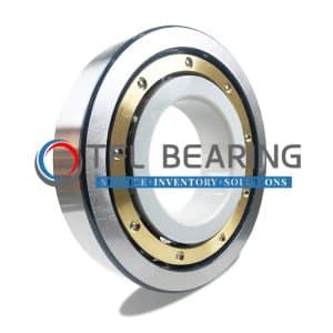 VFD motor bearing with inner ring insulation and brass cage for high-vibration applications.