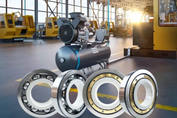 Electrically insulated bearing featuring inner ring ceramic coating used in industrial screw air compressors