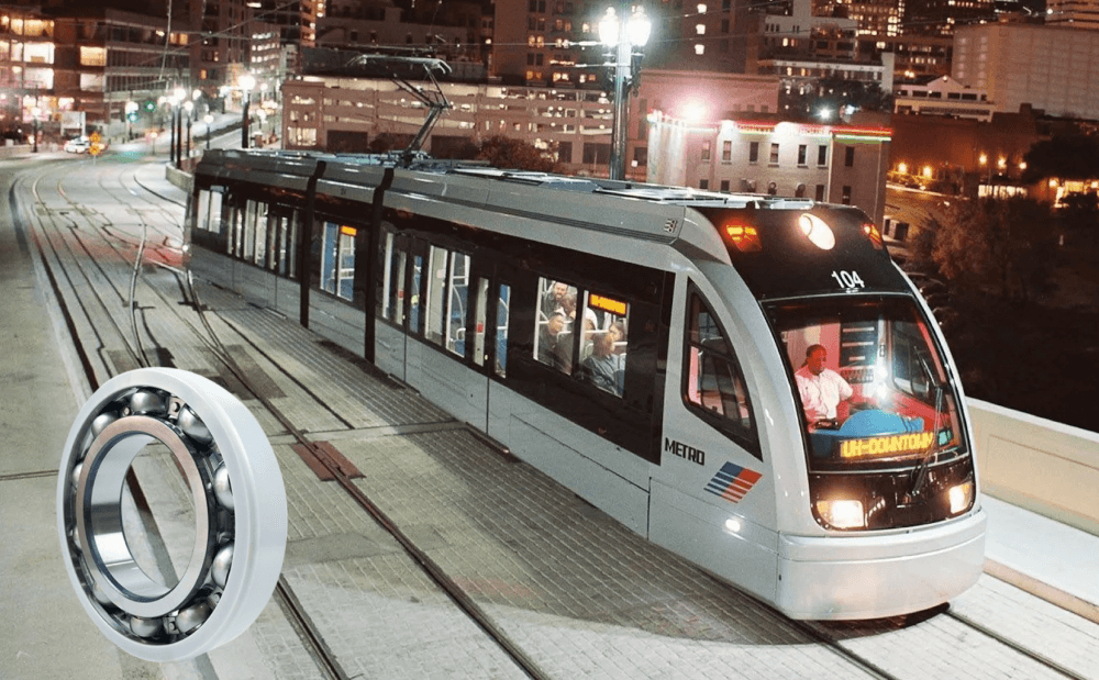 the image shows a light rail and an electrical insulated ball bearing for light rail