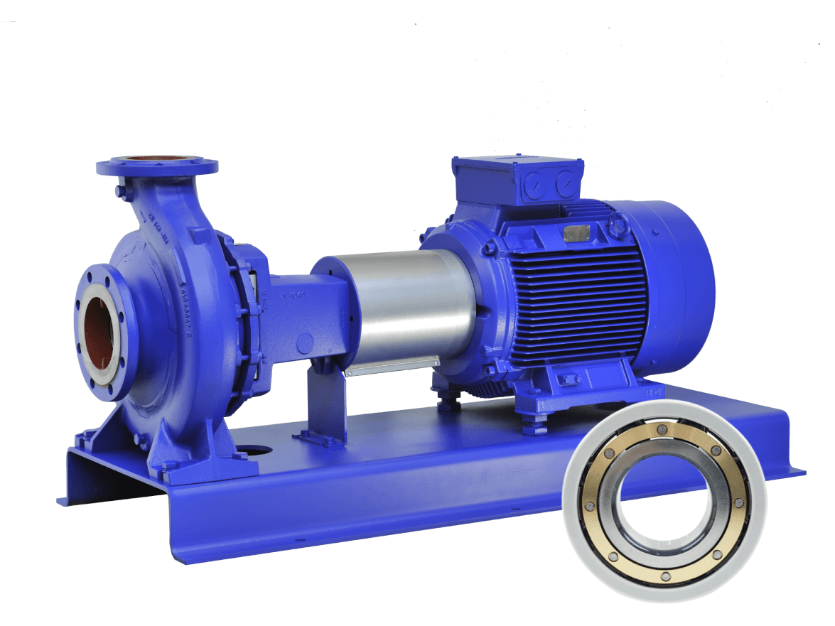 the image shows a ksb pump and an insulated ball bearing with brass cage