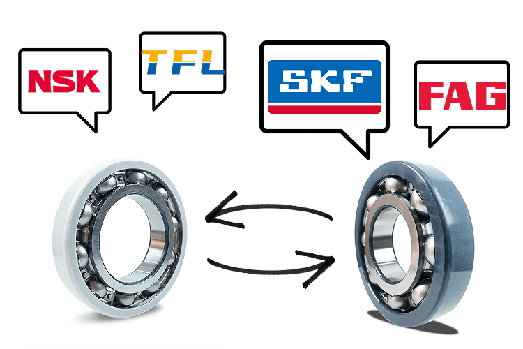 image shows different insulated bearings and bearing brand logos like skf, fag