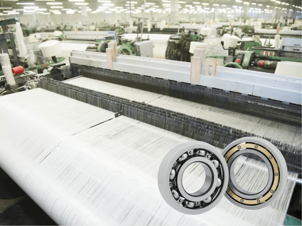 the image shows textile machinery and insulated ball bearing for textile machinery