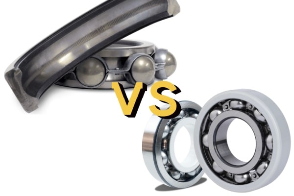 Side-by-side comparison showing a standard bearing with electrical fluting damage and a TFL insulated bearing designed to prevent current erosion.