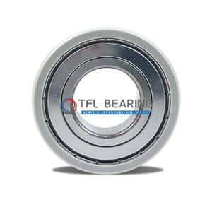 The picture shows an electrical insulated bearing. Its outer ring has an insulating coating and the cage is made of steel.