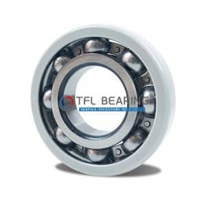 The picture shows an electrical insulated bearing. Its outer ring has an insulating coating and the cage is made of steel.
