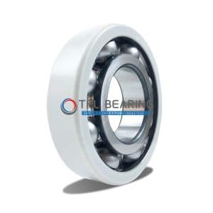The picture shows an electrical insulated bearing. Its outer ring has an insulating coating and the cage is made of steel.
