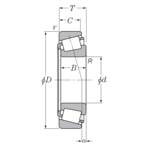 a diagram of tapered roller bearing size, including D, d, and T