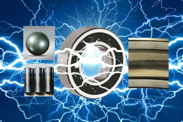 Comparison showing the progression from electrical pitting to fluting on a motor bearing raceway.