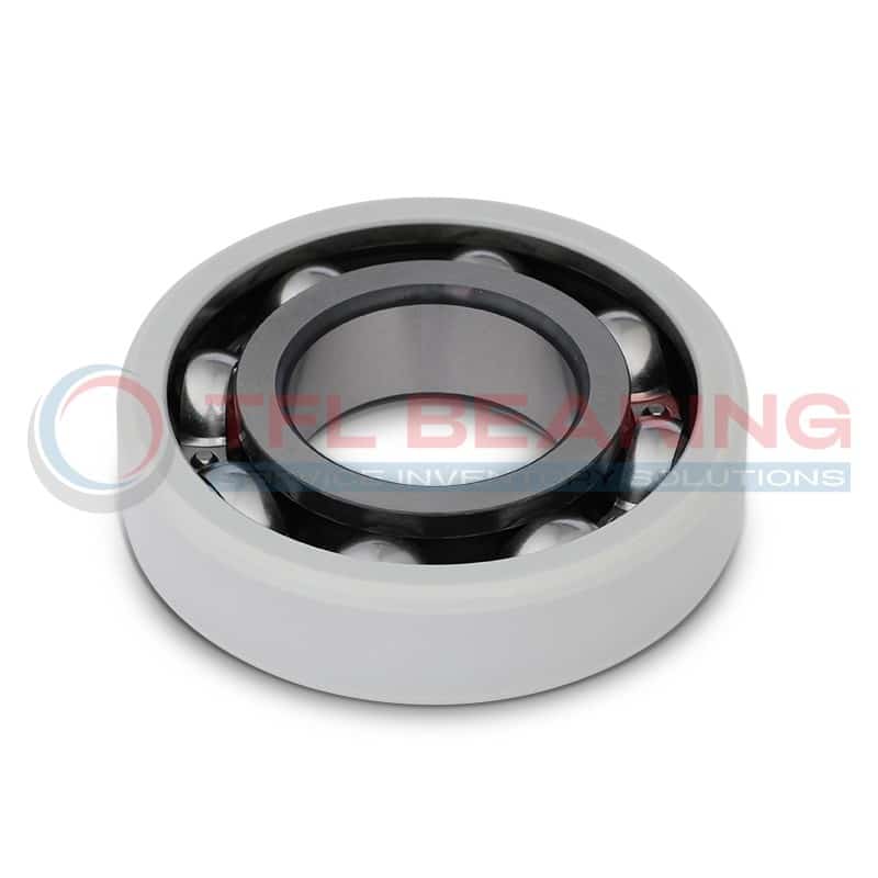 A close-up view of TFL 6217/C3VL0241 electrically insulated bearing showing the specialized outer ring coating.