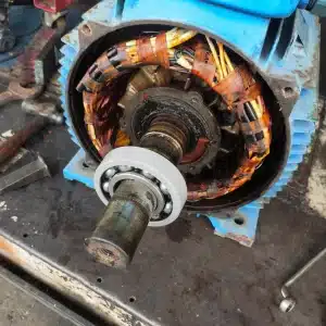 Disassembled electric motor with bearing replacement after suspected electrical erosion damage