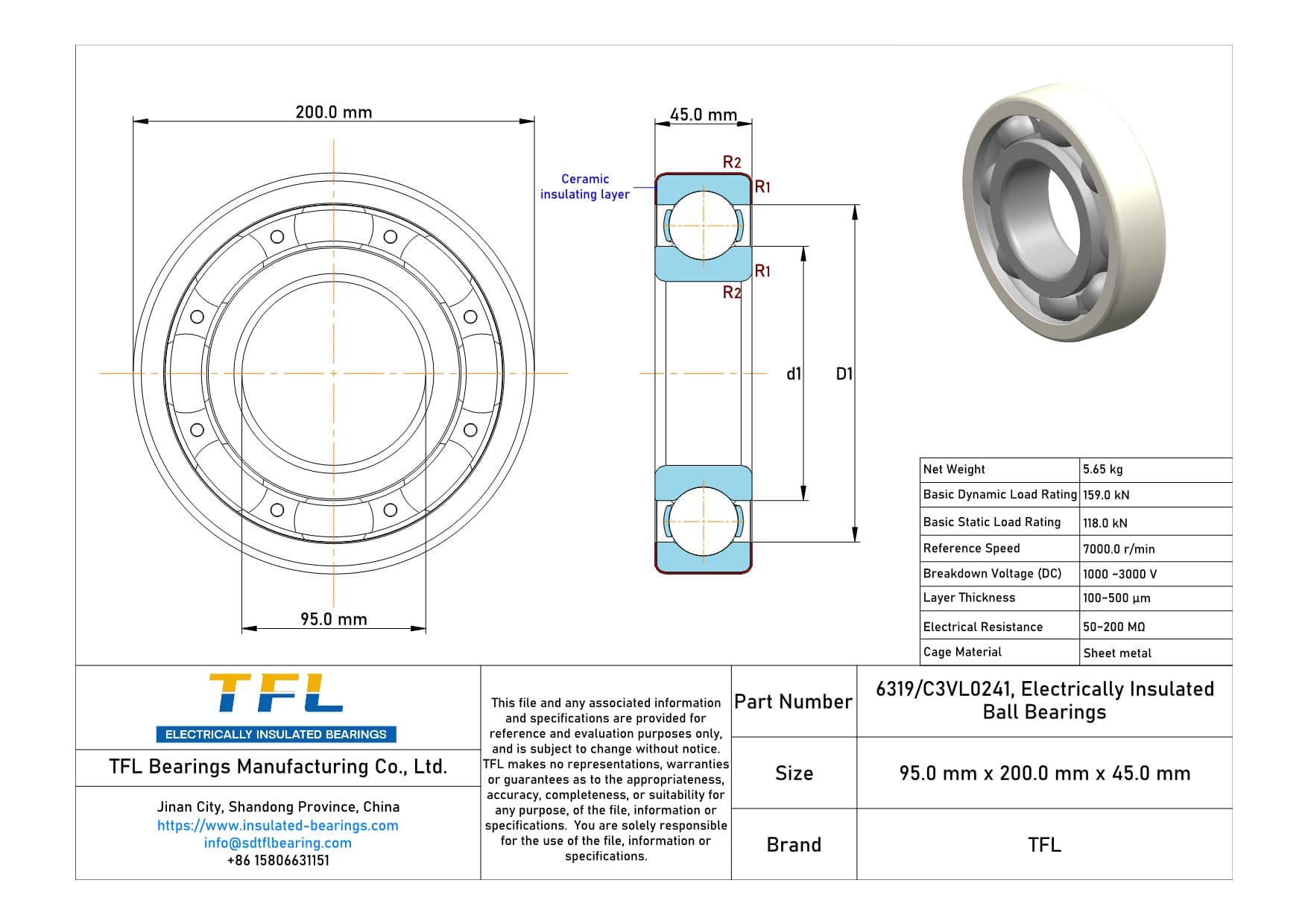 6319/C3VL0241 Electrically Insulated Ball Bearings Drawing.dwg