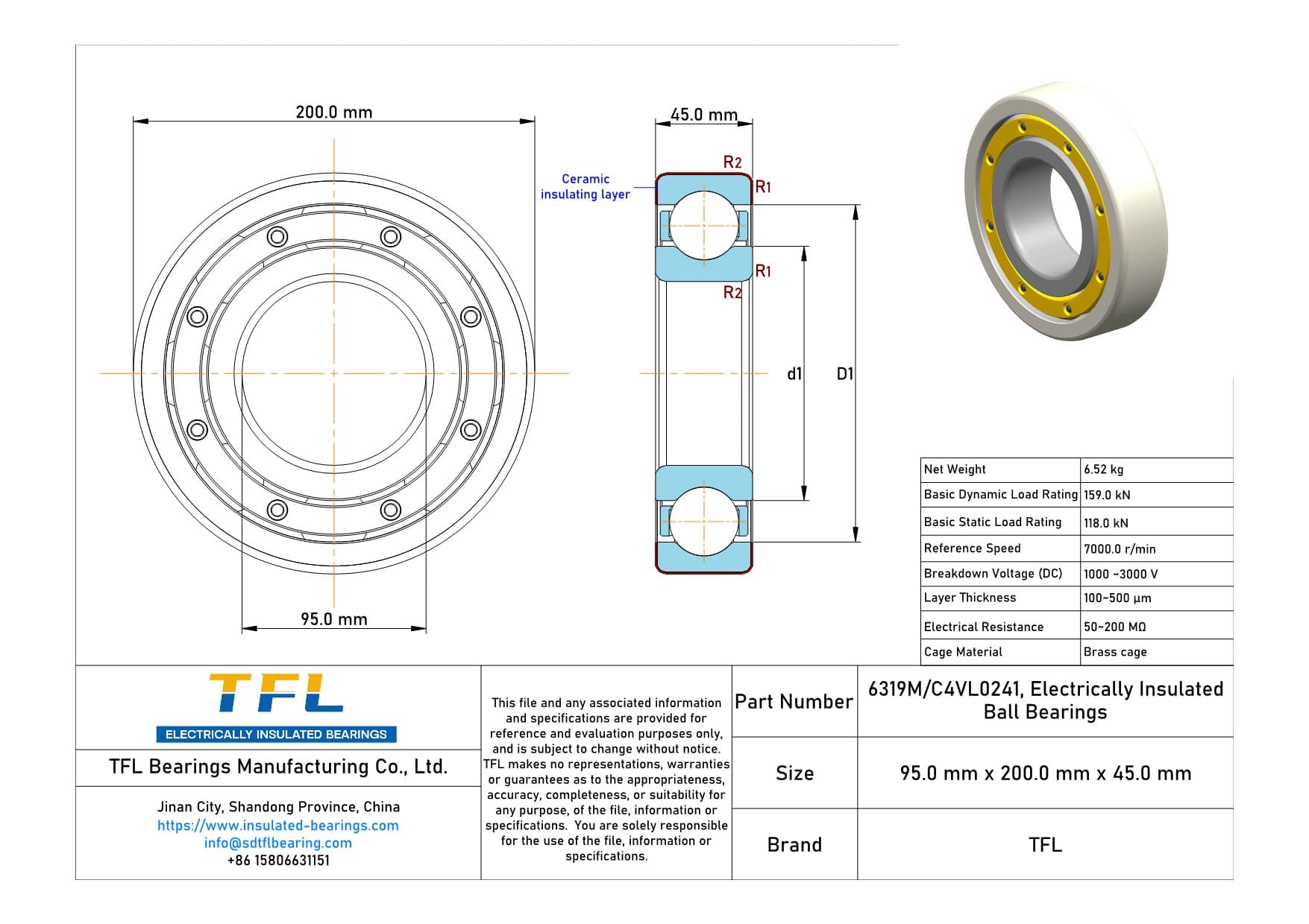 6319M/C4VL0241 Electrically Insulated Ball Bearings Drawing.dwg